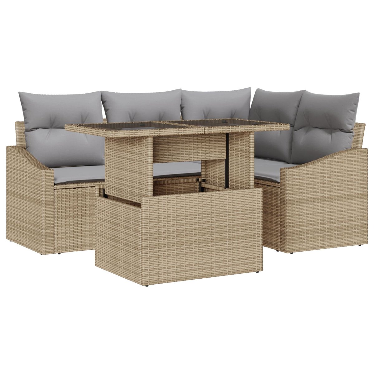 vidaXL Zestaw 5-częściowy sofy ogrodowej z poduszkami, beżowy poly rattan