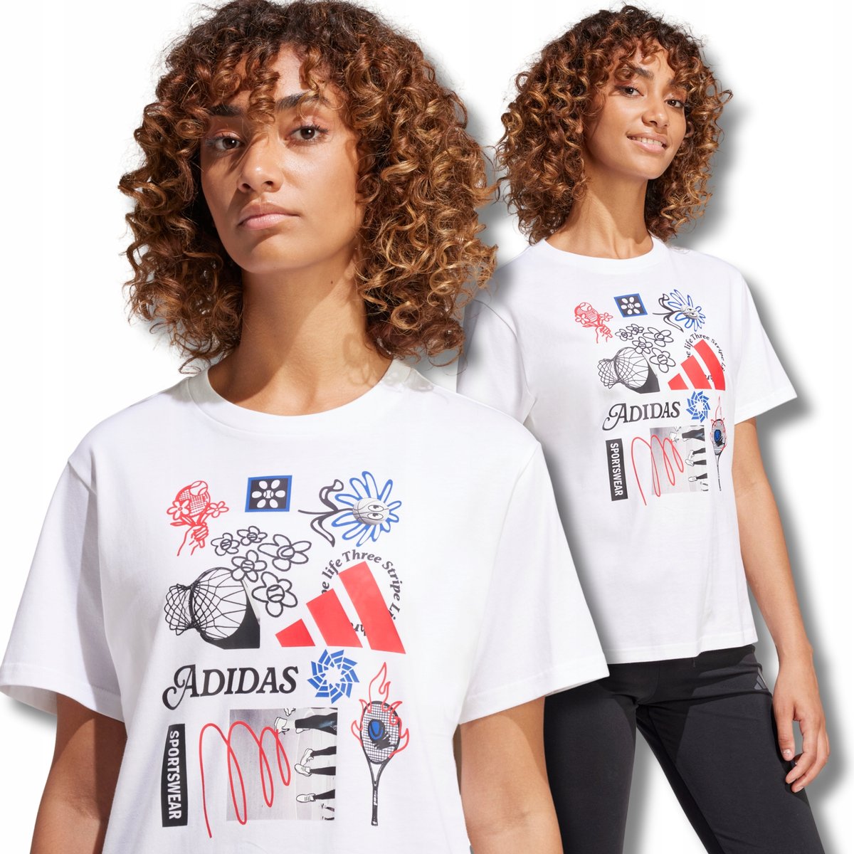 KOSZULKA T-SHIRT DAMSKA BAWEŁNIANA SPORTOWA ADIDAS WYGODNA BIAŁA CASUAL S