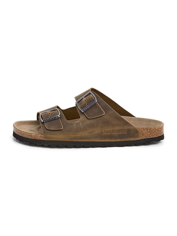 SABOKETS Skórzane klapki w kolorze khaki