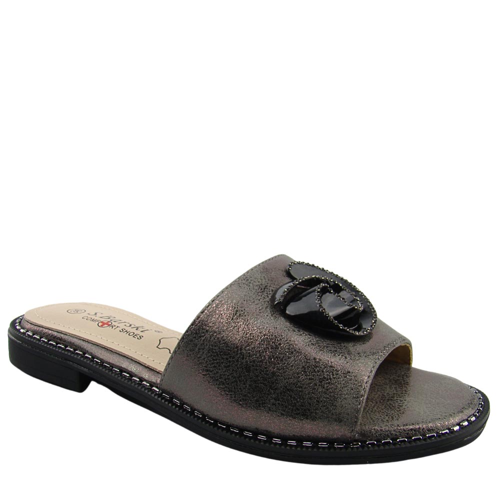 S.Barski KV51-007 klapki damskie z ozdobą comfort płaskie