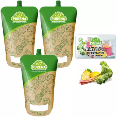 Purena Koncentrat lemoniady rabarbarowo-cytrynowej na 6l Zestaw 3 x 1 kg