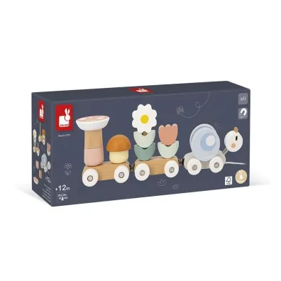 Magnetyczny pociąg z klockami i grzechotką do ciągnięcia Ślimak Sweet Cocoon 12m+ Janod