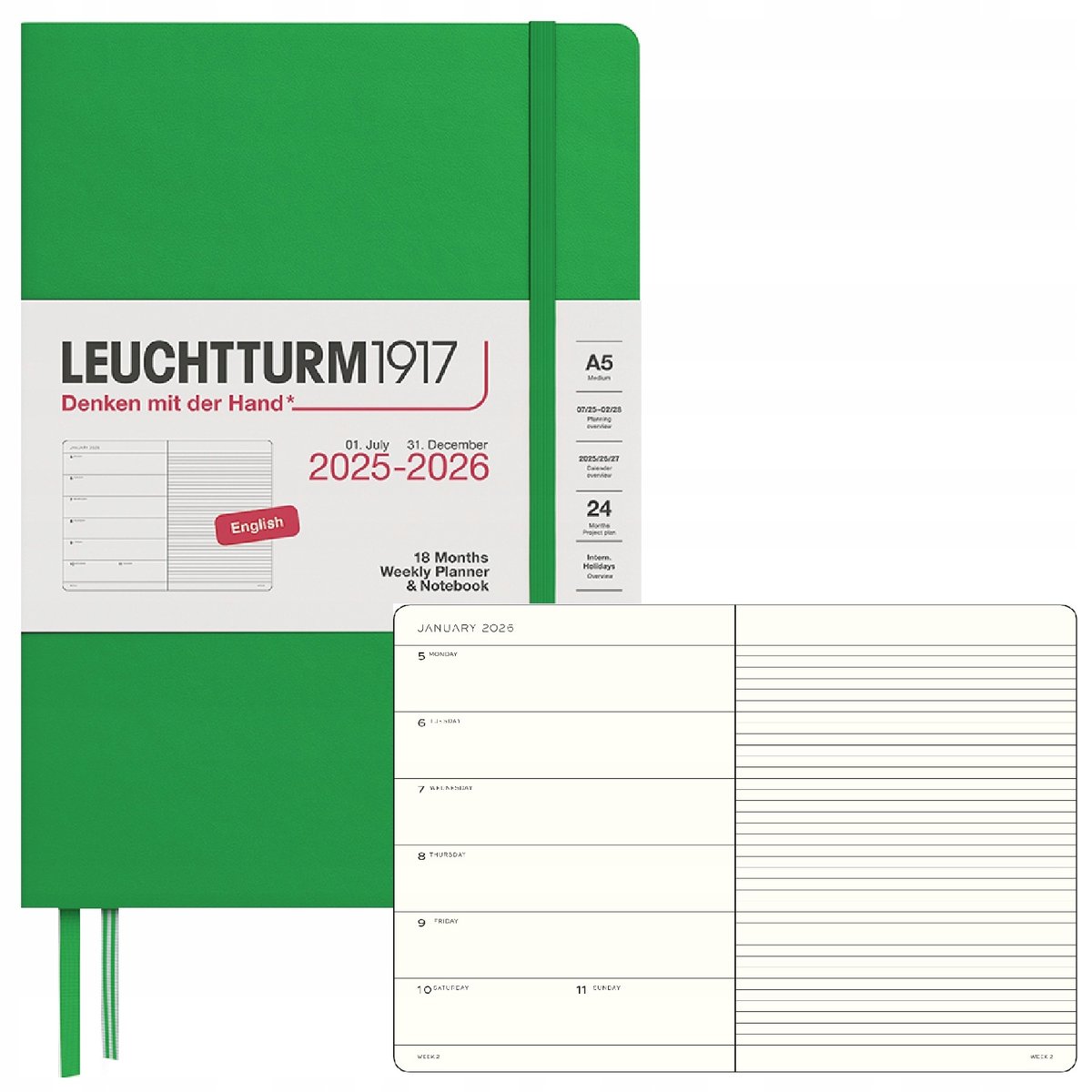 KALENDARZ KSIĄŻKOWY A5 planer tygodniowy 18 mies. 2025/2026 Leuchtturm1917