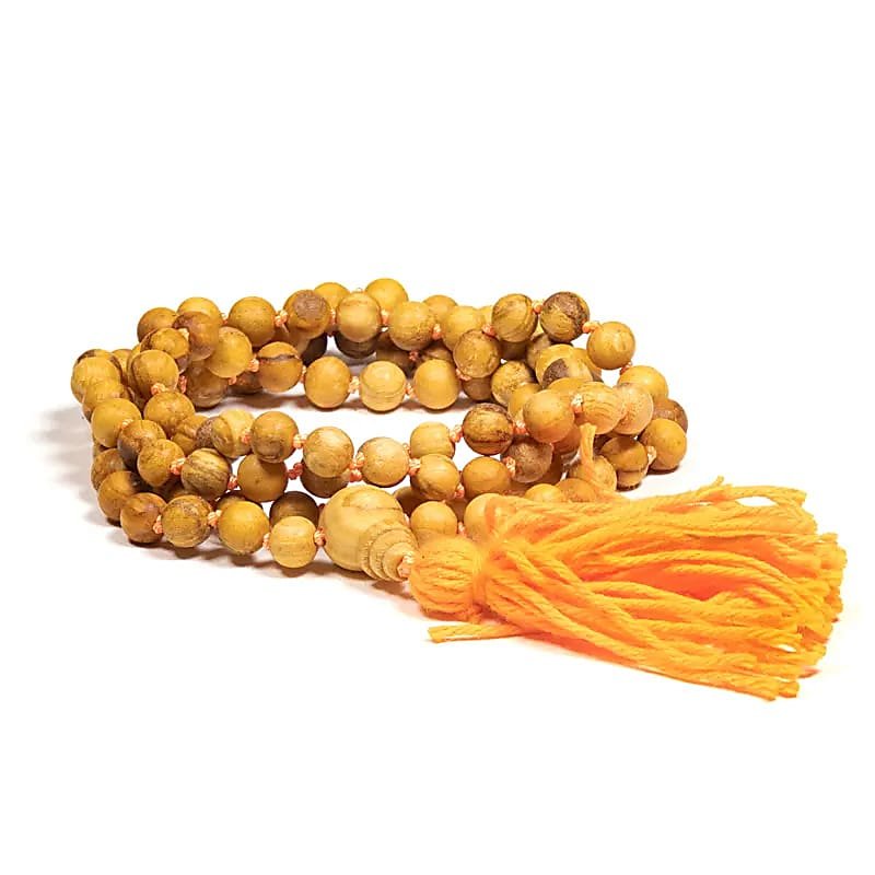 Różaniec Mala Rudraksha 108 koralików Palo Santo z koralikiem Guru + węzły