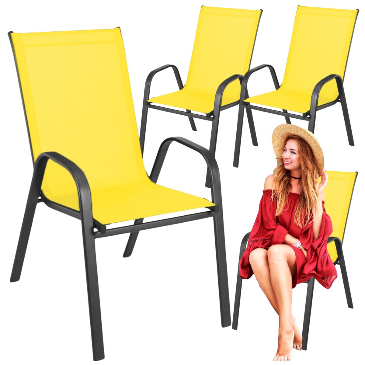 krzesło ogrodowe metalowe żółte 4 sztuki