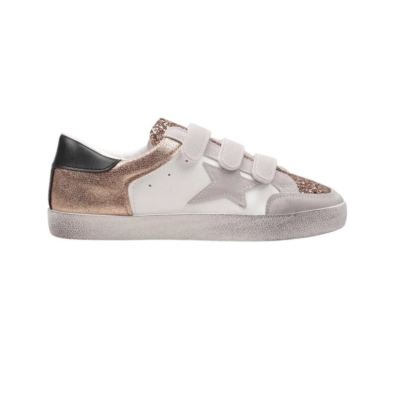Trampki Sportowe Eleganckie Modne Stylowe Vintage Sneakersy Buty Brokatowe Ozdobione Brokatem Lekkie Damskie Na Rzepy Biało-Złote Wiola 37