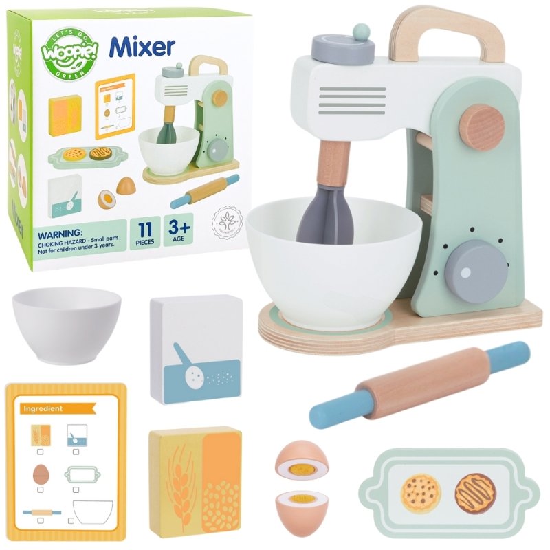 DLA DZIECI DREWNIANY MIKSER KUCHENNY BLENDER Z AKCESORIAMI