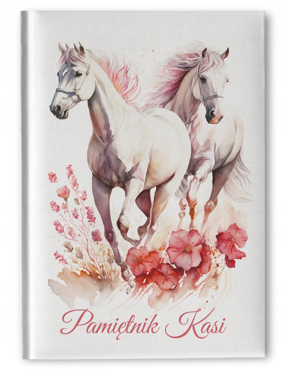 PAMIĘTNIK/Notes książkowy z imieniem B5 BIAŁY MILA Konie personalizacja UV