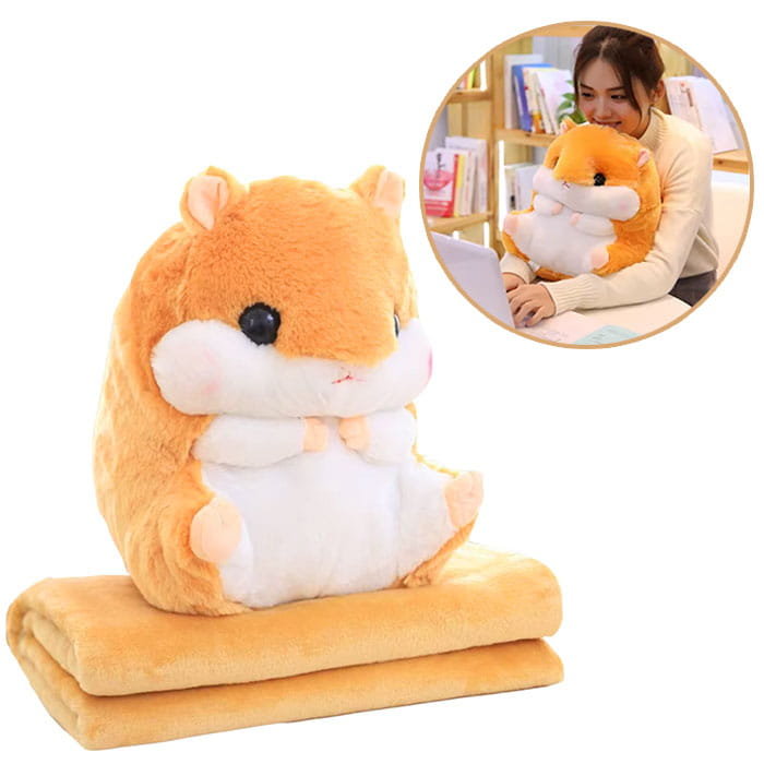 MASKOTKA PRZYTULANKA PODUSZKA CHOMIK Z KOCYKIEM KOC 100X160CM BEŻOWA