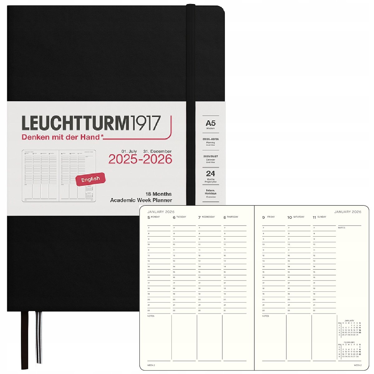 KALENDARZ KSIĄŻKOWY A5 planer tygodniowy akadem. 2025/2026 Leuchtturm1917