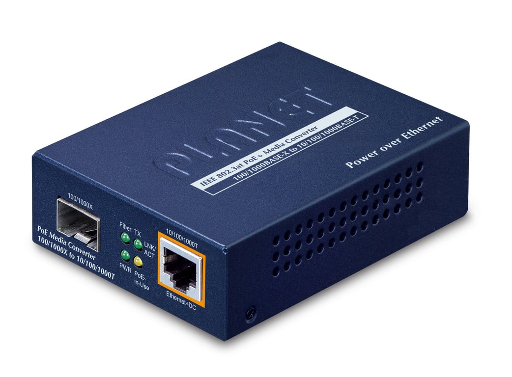 PLANET IEEE802.3af/at PoE 10/100/1000 konwerter sieciowy 1000 Mbit/s Niebieski GTP-805A-UK
