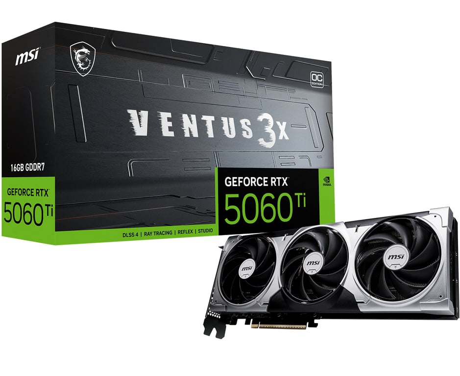 MSI VENTUS GeForce RTX 5060 TI 16G 3X OC NVIDIA 16 GB GDDR7 GEFORCE RTX 5060 TI 16G VENTUS 3X OC