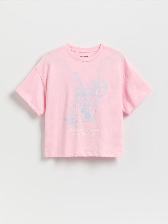 Reserved - T-shirt z nadrukiem - pastelowy róż