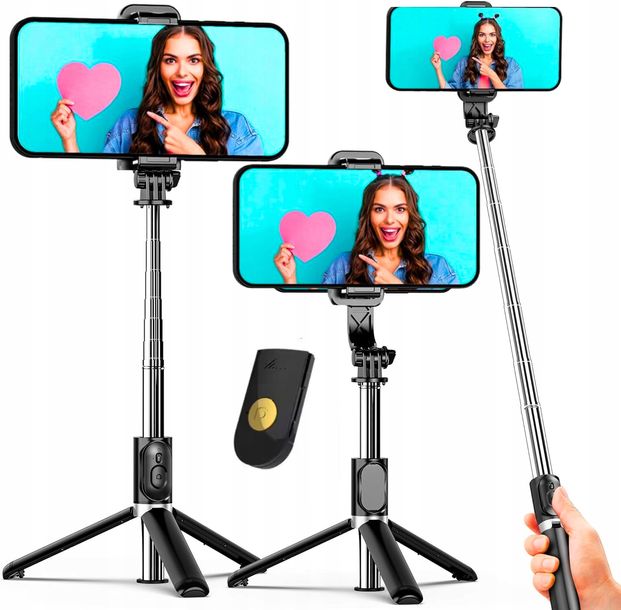 Kij Selfie Ze Statywem TRIPOD TRÓJNÓG Na Telefon TELESKOPOWY SELFIE STICK