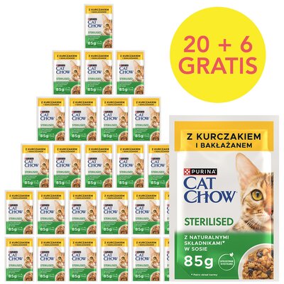 Karma dla kota CAT CHOW Sterilised z Kurczakiem i bakłażanem w sosie (26 x 85 g)