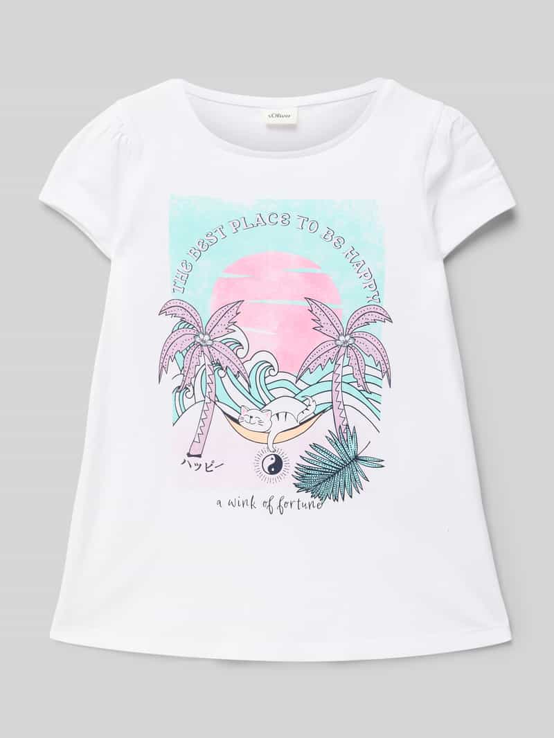 T-shirt rozkloszowany z błyszczącym nadrukiem