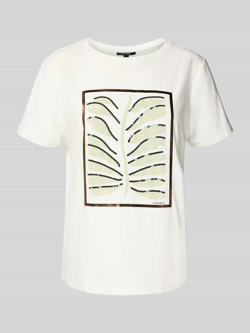 T-shirt z cekinami i okrągłym dekoltem