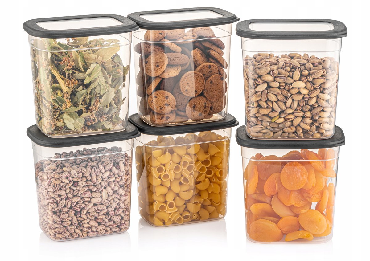 CRALEX TOSCA GRAFIT ANTRACYT ZESTAW 6X2L POJEMNIKÓW NA ŻYWNOŚĆ PROSTOKĄTNE