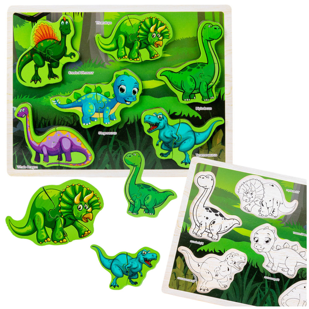 DLA DZIECI UKŁADANKA DREWNIANA DINOZAURY PUZZLE