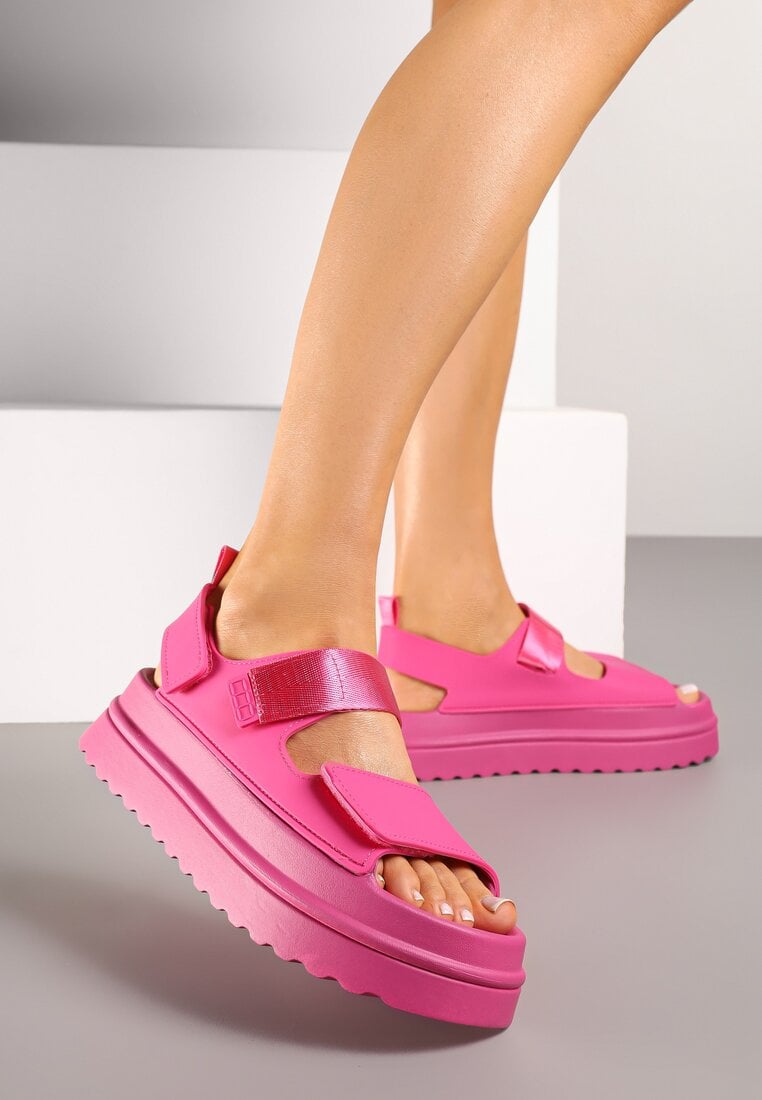 Fuksjowe Sandały w Stylu Chunky na Grubej Podeszwie Zapinane na Rzep Militiela