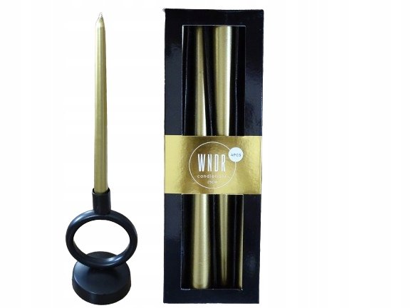 ŚWIECE STOŁOWE STOŻKOWE DŁUGIE METALICZNE ZŁOTO 4 SZT