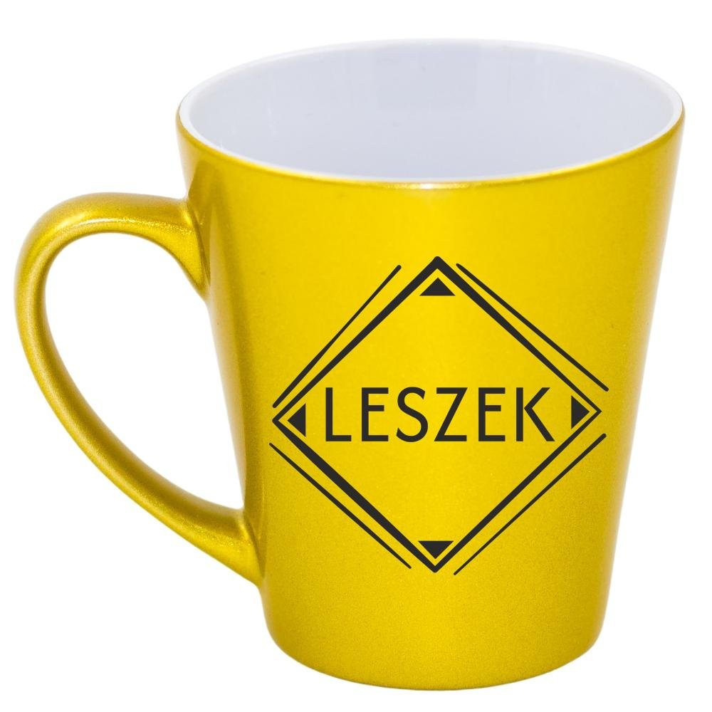 Kubek latte złoty z imieniem Leszek, prezent dla Leszka, 8