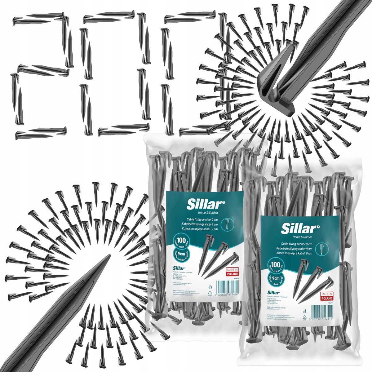 Szpilki do montażu przewodu kabla ograniczającego robota koszącego 200szt.