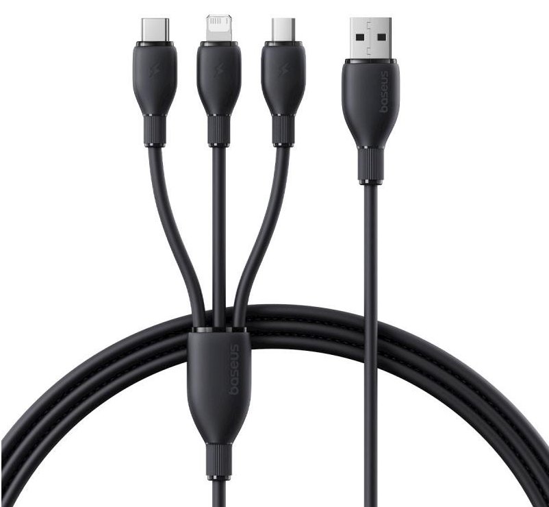 Baseus Kabel ultra-szybkiego ładowania USB-A do M+L+C 3.5A 0.8m Czarny