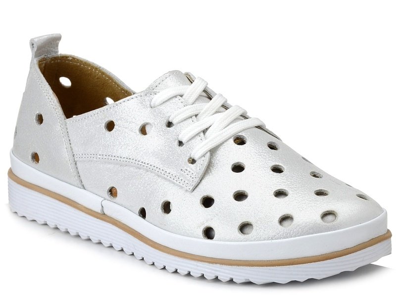 Buty damskie skórzane srebrne sznurowane ażurowe Loretta Vitale 564-37