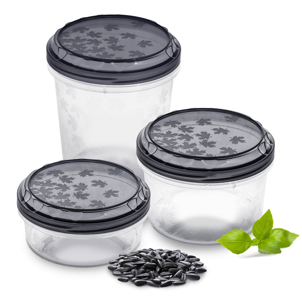 Zestaw Pojemników Plastikowych Do Żywności Okrągłe 3 Szt Pojemniki Czarne