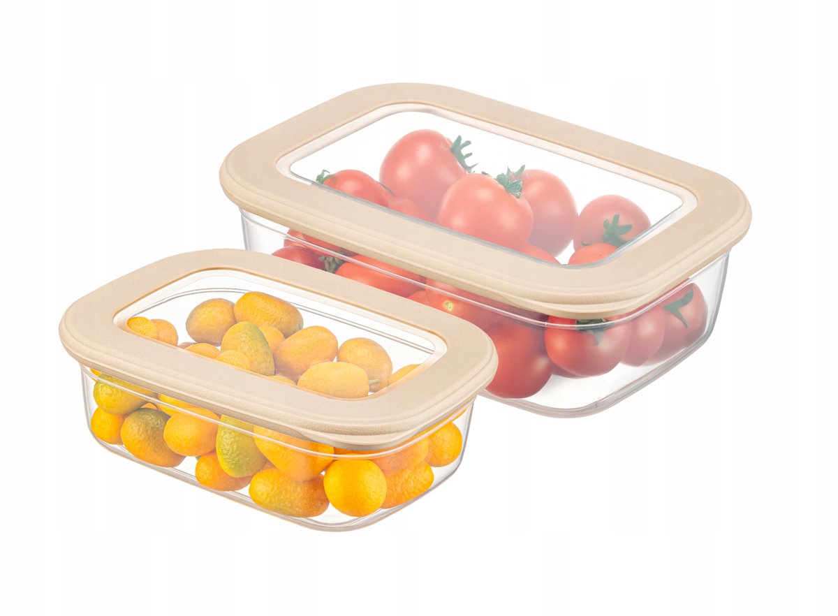 CRALEX TOSCA BEŻOWY ZESTAW POJEMNIKÓW NA ŻYWNOŚĆ PROSTOKĄTNE 670ML/1200 ML