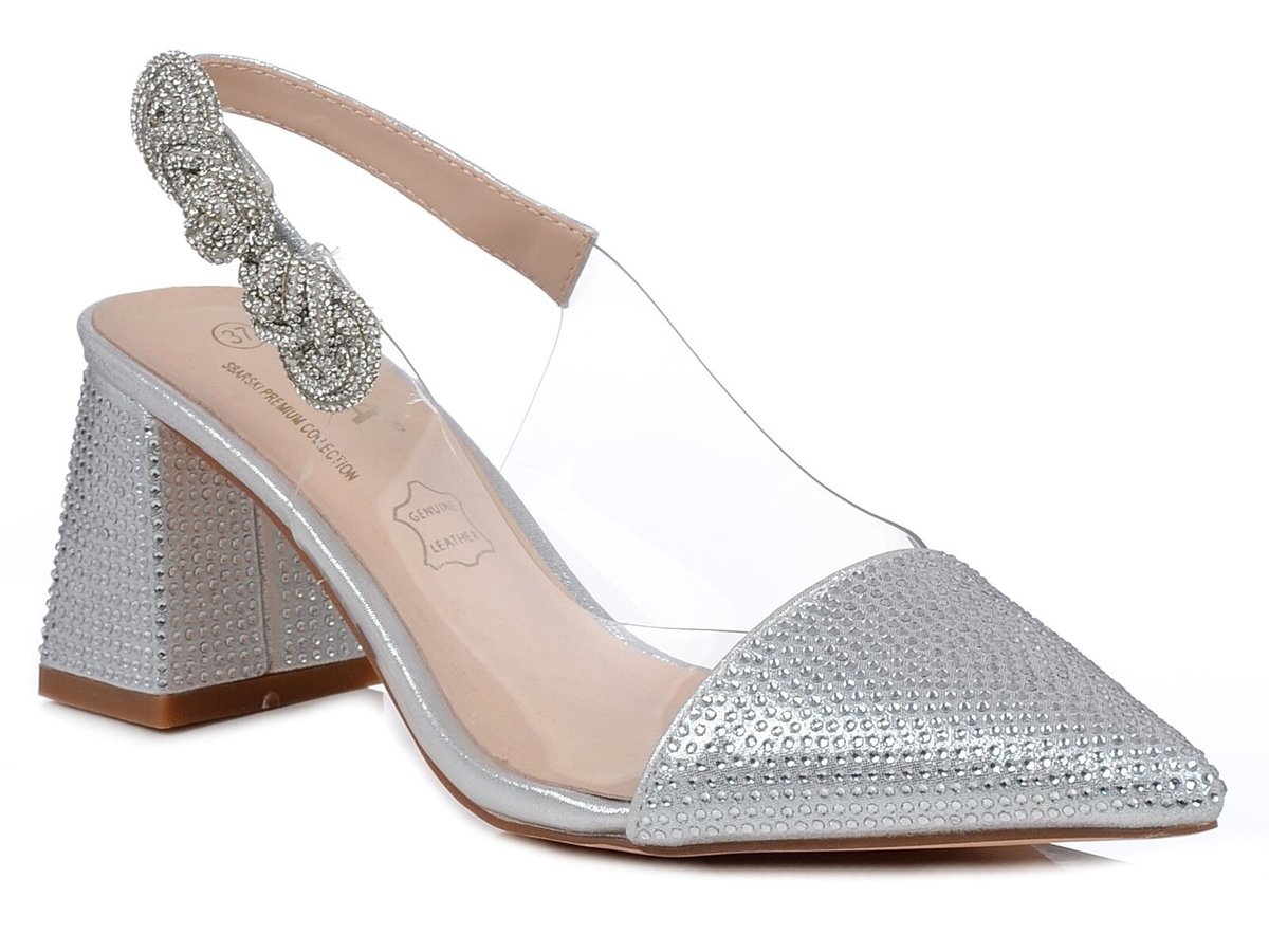 Buty damskie na obcasie wizytowe wieczorowe srebrne DiA MR91292-1-37