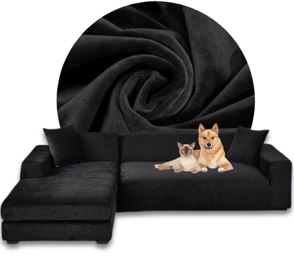 POKROWIEC NA NAROŻNIK KANAPĘ SOFĘ WELUR PREMIUM AKSAMIT LEWY 2+2OS CZARNY