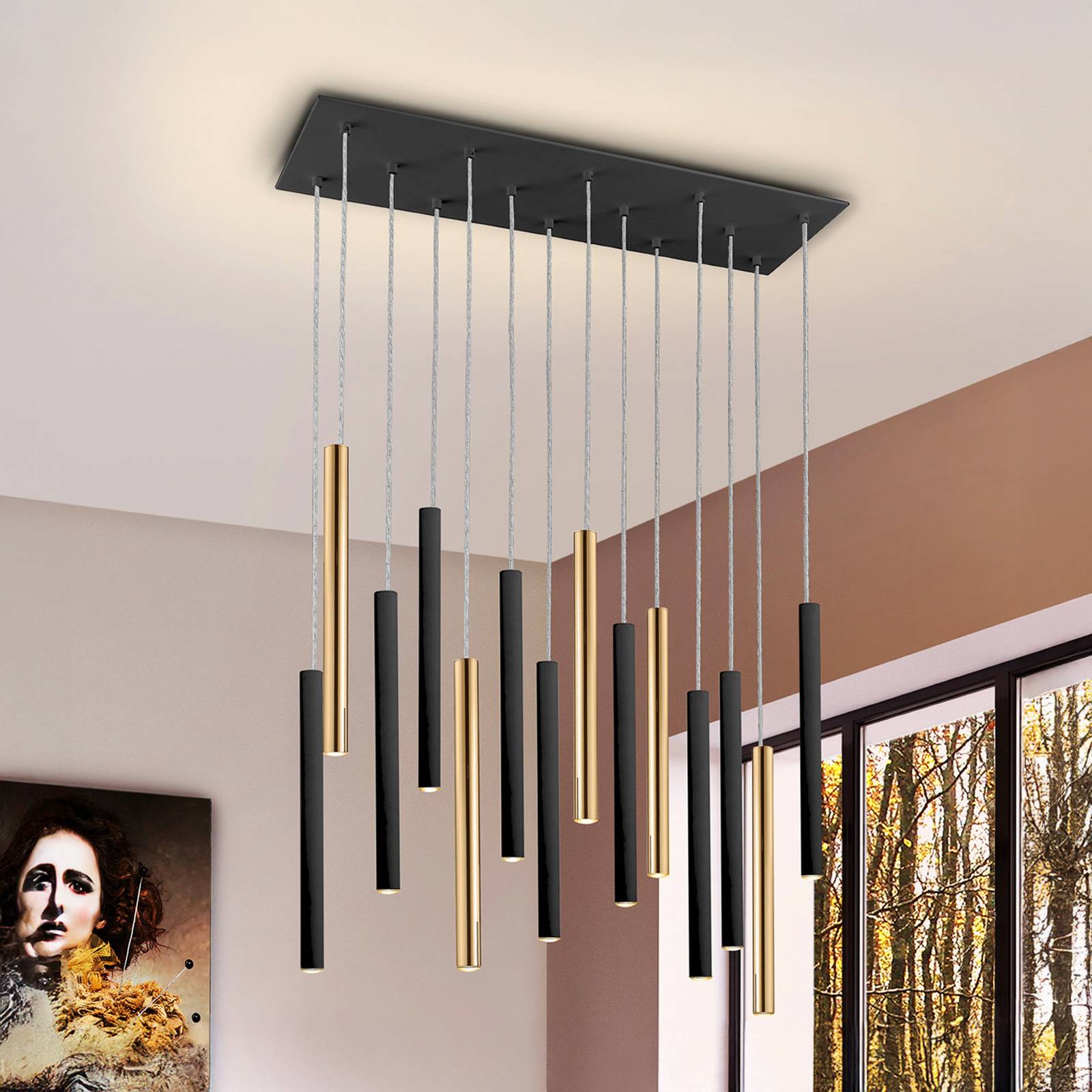 Schuller Valencia Lampa wisząca Varas, możliwość ściemniania, czarny, salon / jadalnia, metal, nowoczesny