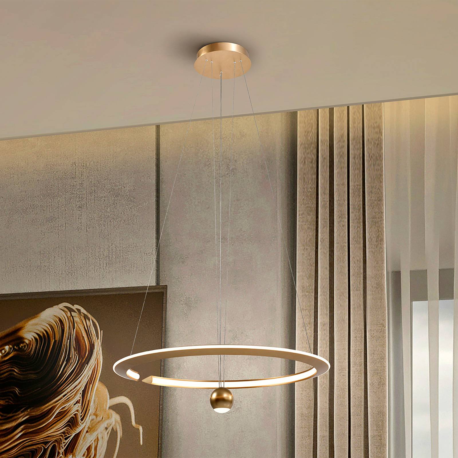 Schuller Valencia Lampa wisząca Orane, możliwość ściemniania, mosiężny / złoty, salon / jadalnia, metal