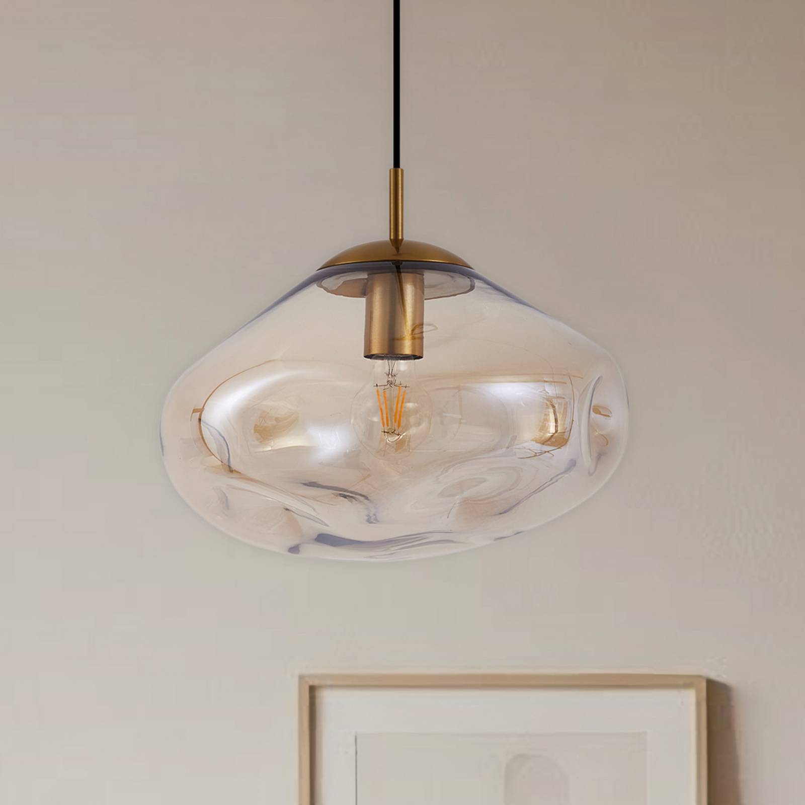 Lampa wisząca szklana Lelia Lindby, możliwość ściemniania, kremowy / amber, salon / jadalnia, szkło, design