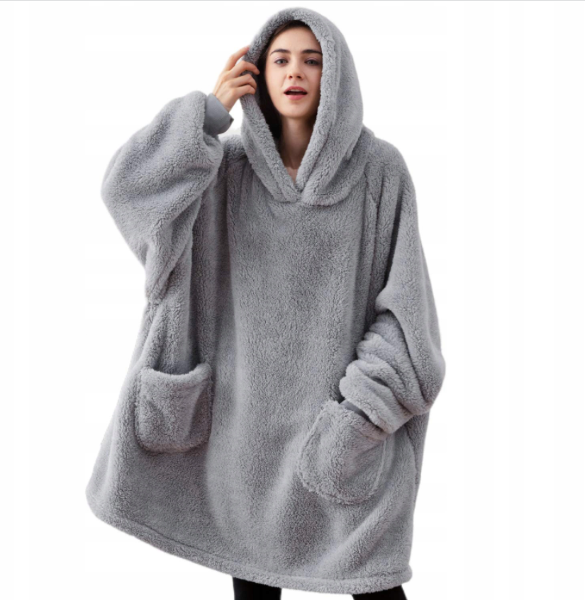 KOC Z RĘKAWAMI SZARY CIEPŁY SWETER Z KAPTUREM BEDSURE 95 x 85 x001d25p4x