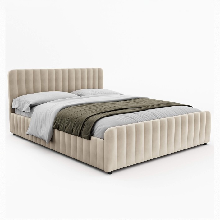 Łóżko tapicerowane z pojemnikiem SFG0167 160x200 Welur Beż #3