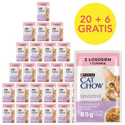 Karma dla kota CAT CHOW Sensitive z Łososiem i cukinią w sosie (26 x 85 g)