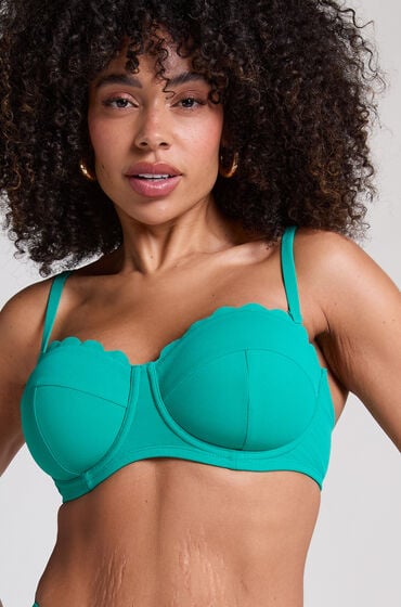 Hunkemöller Usztywniona góra od bikini z fiszbinami i bez ramiączek Scallop miseczki E + Zielony