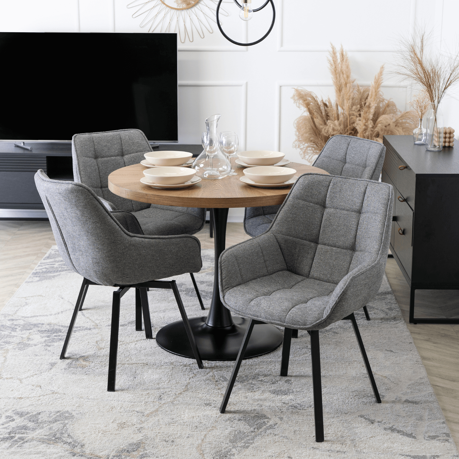 Zestaw 4x Krzesło Tapicerowane Obrotowe do Salonu LUNA 2 Szare Nowoczesne Loft