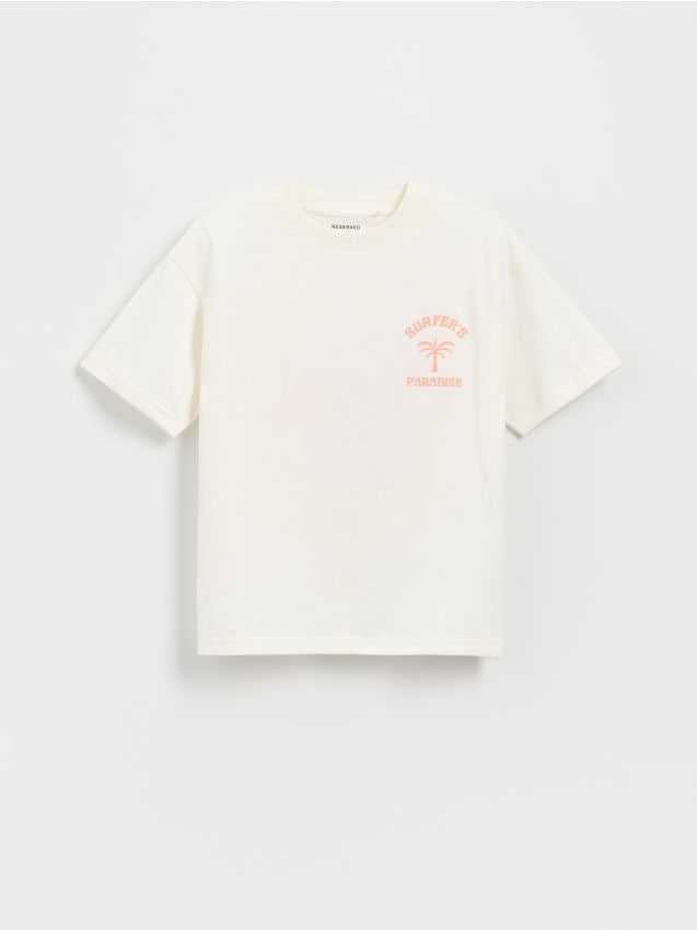 Reserved - Bawełniany t-shirt z nadrukiem - biały
