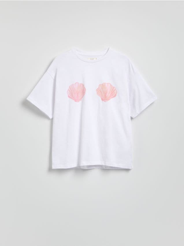 Reserved - Bawełniany t-shirt z nadrukiem - biały