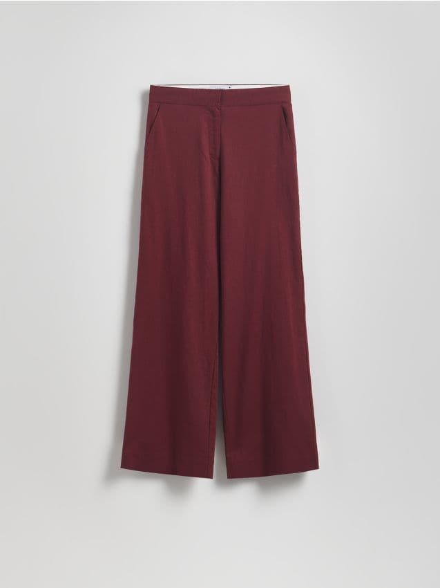 Reserved - Spodnie z lnem - burgundowy