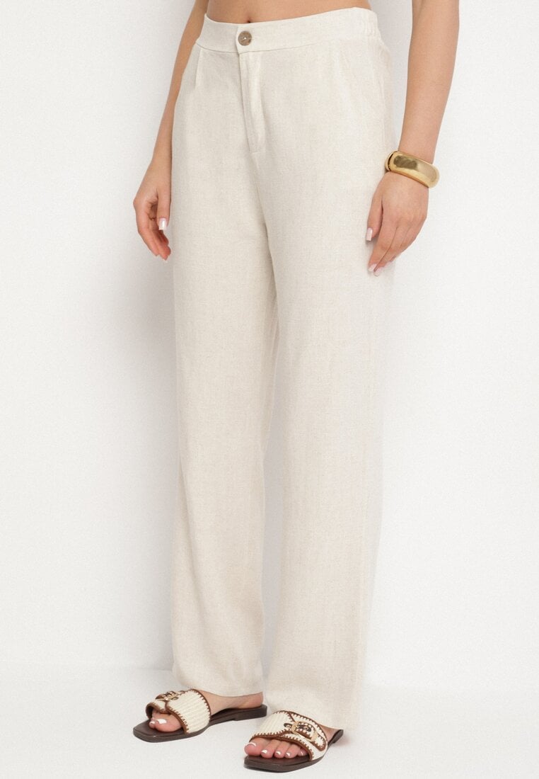 Beżowe Klasyczne Spodnie z Lnu i Wiskozy Saralirae