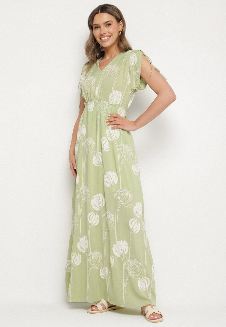 Zielona Wiskozowa Sukienka w Hafty Lumiene