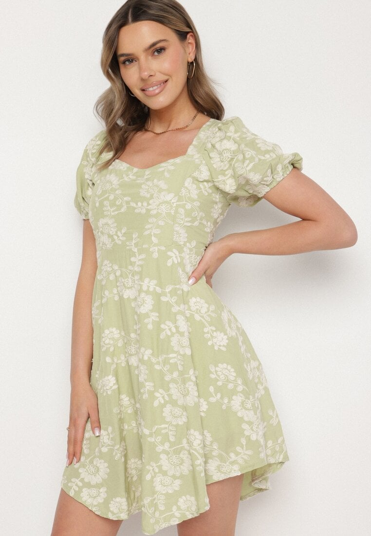 Zielona Wiskozowa Sukienka w Kwiaty Lunobella