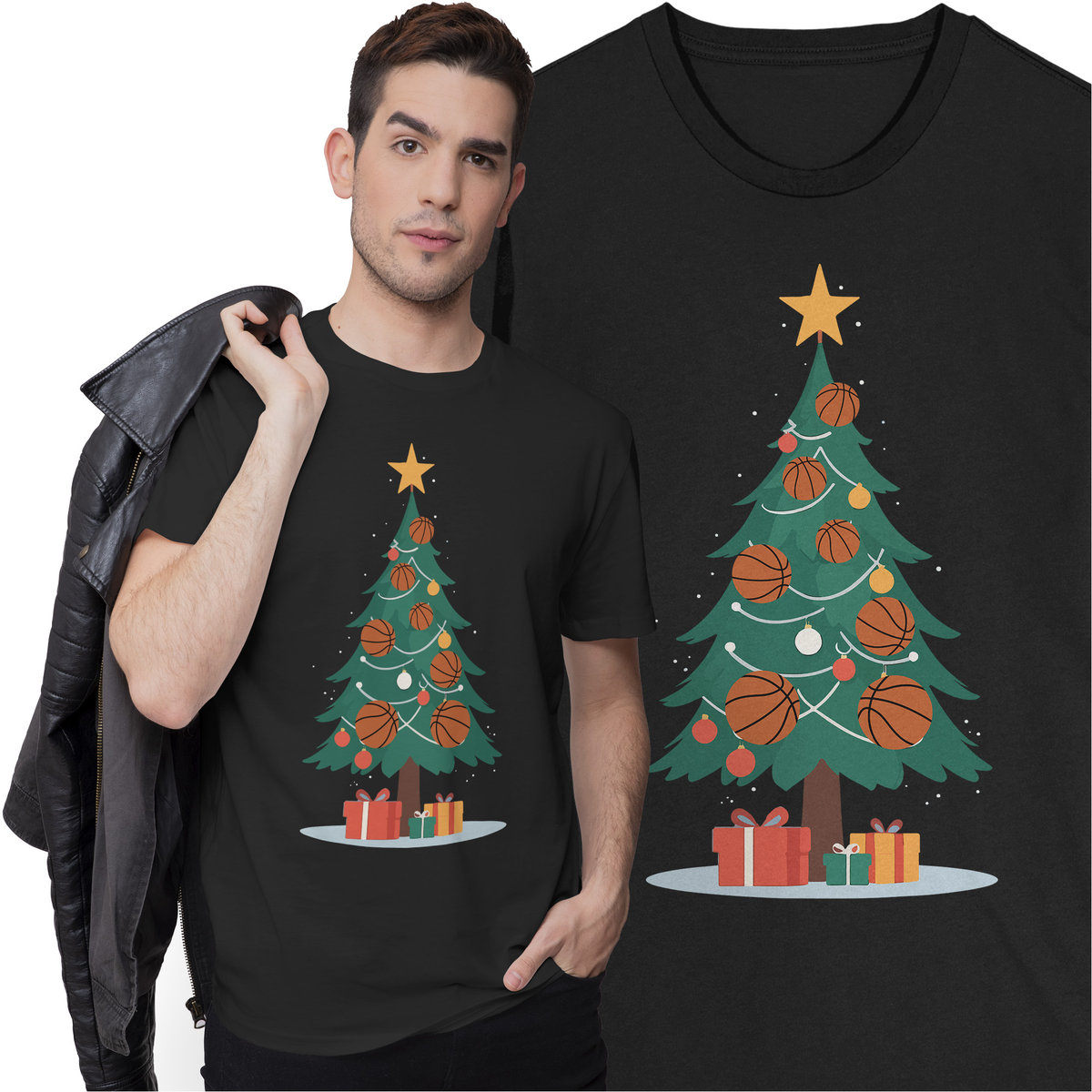 Świąteczna Koszulka Prezent na Święta dla Koszykarza Choinka Koszykówka NBA