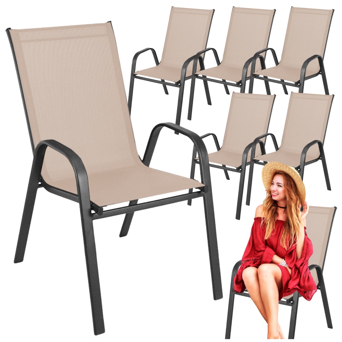 krzesło ogrodowe metalowe taupe 6 sztuk