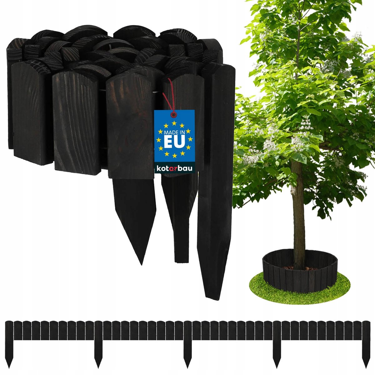 OBRZEŻE PALISADA OGRODOWA 200X10 CM PŁOT TRAWNIKOWY WBIJANY DREWNO ANTRACYT